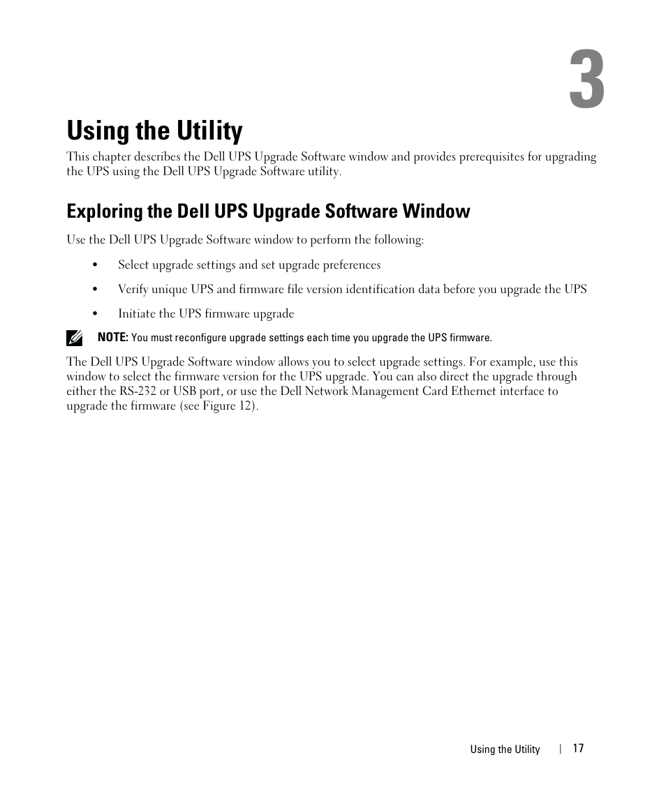 Using the utility, Exploring the dell ups upgrade software window | Dell UPS 1000R User Manual | Page 17 / 28