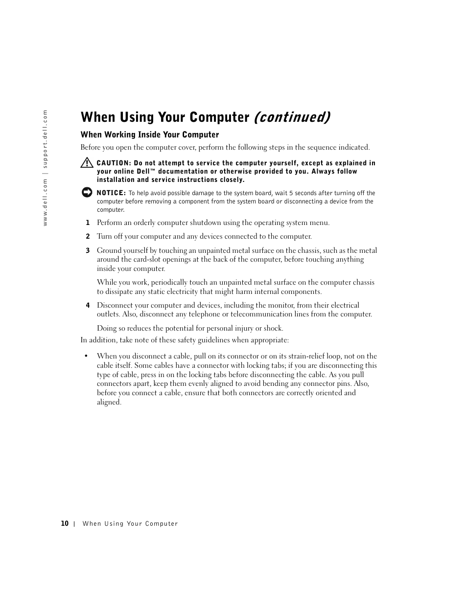Continued), When using your computer | Dell Dimension 2300 User Manual | Page 10 / 128
