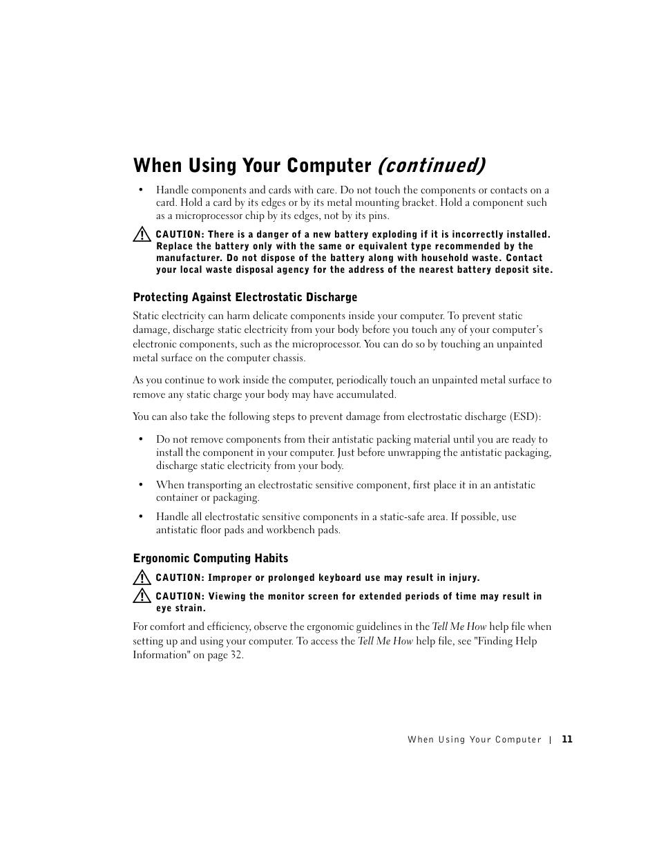 Continued), When using your computer | Dell Dimension 2300 User Manual | Page 11 / 128