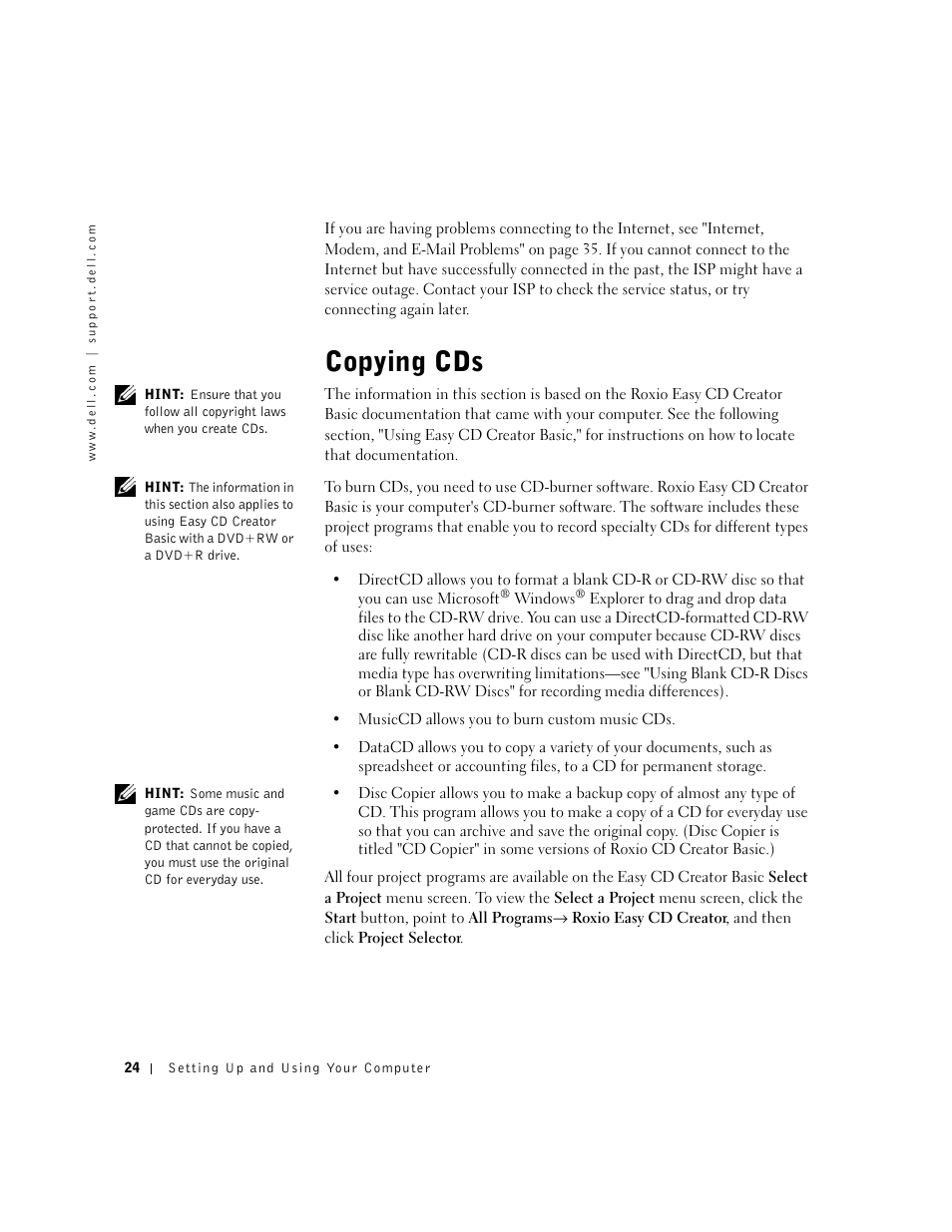 Copying cds | Dell Dimension 2300 User Manual | Page 24 / 128