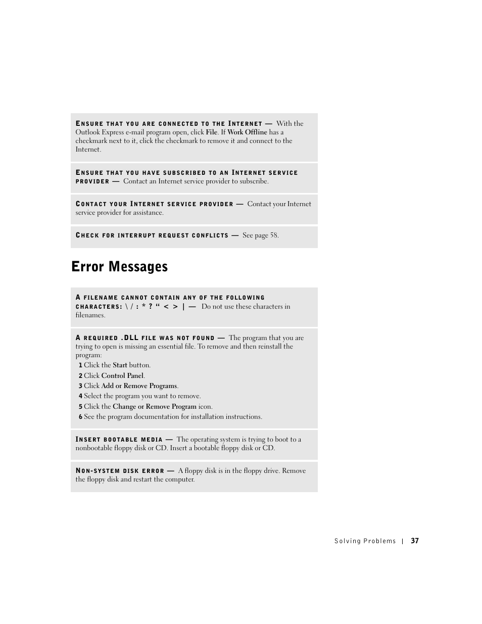 Error messages | Dell Dimension 2300 User Manual | Page 37 / 128