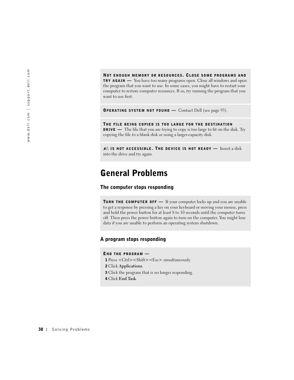 General problems | Dell Dimension 2300 User Manual | Page 38 / 128
