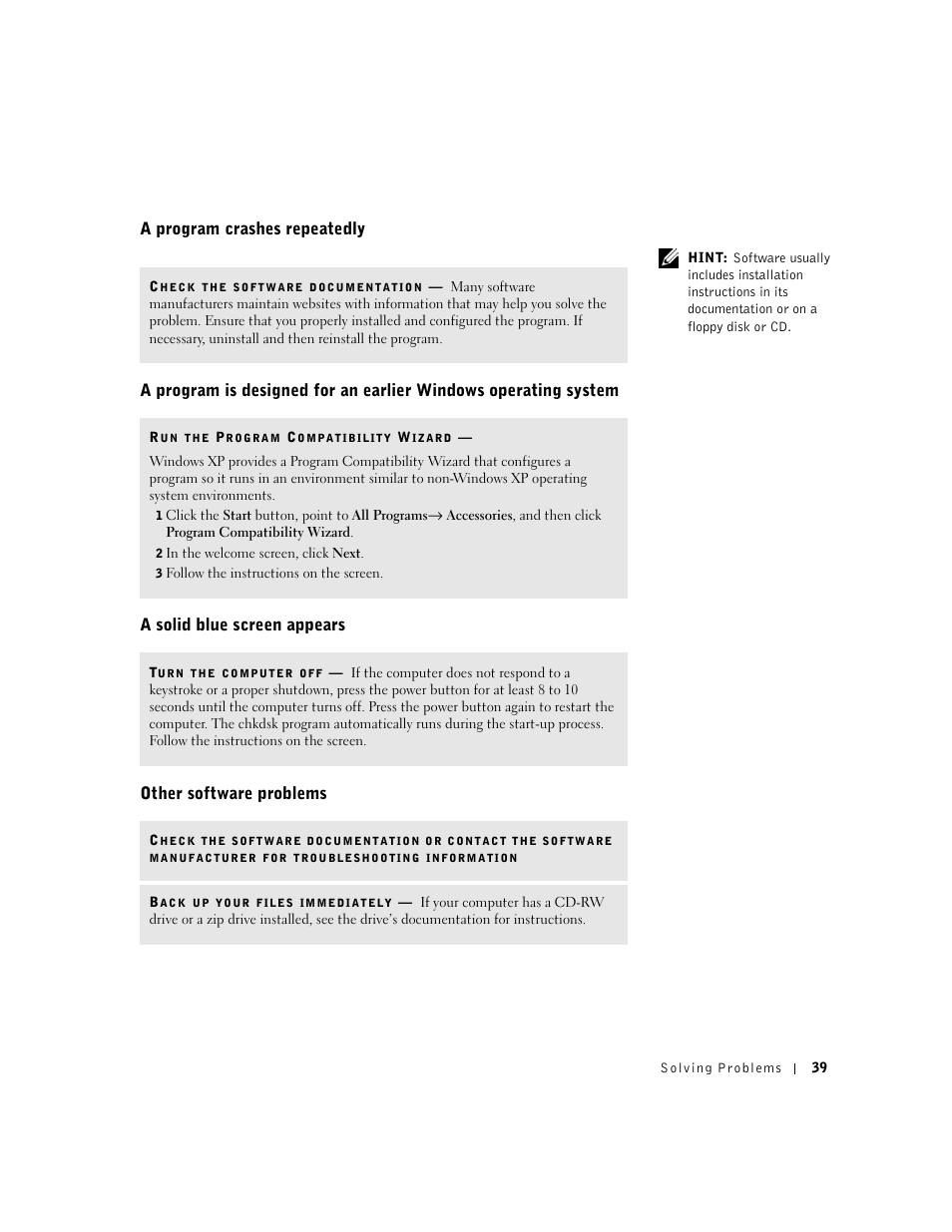 A program crashes repeatedly | Dell Dimension 2300 User Manual | Page 39 / 128