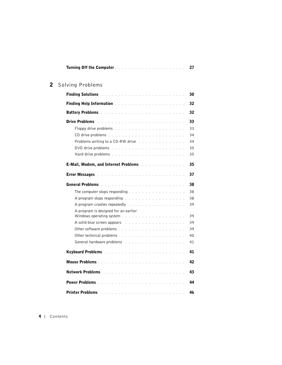 2 solving problems | Dell Dimension 2300 User Manual | Page 4 / 128