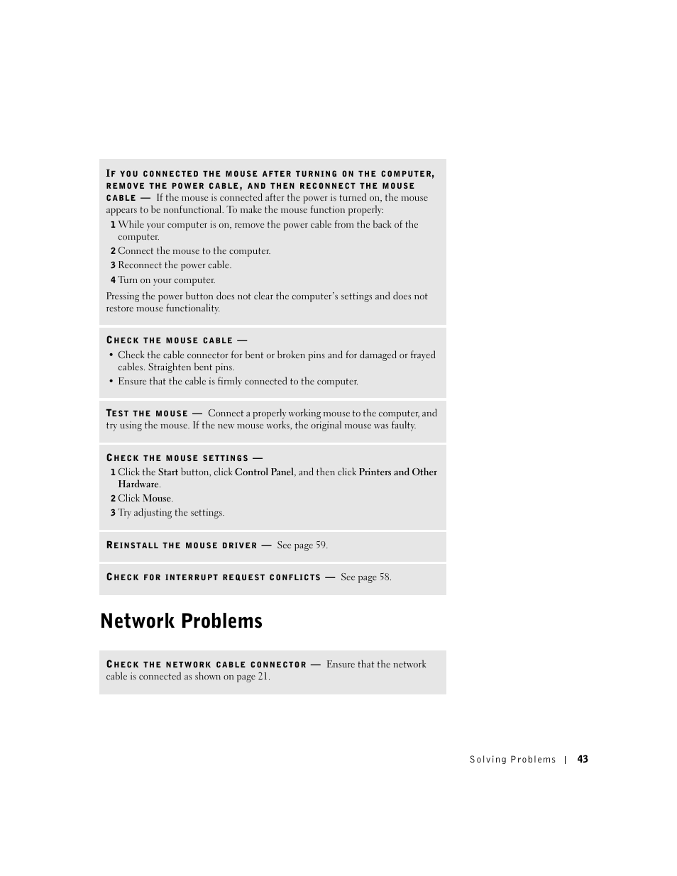 Network problems | Dell Dimension 2300 User Manual | Page 43 / 128