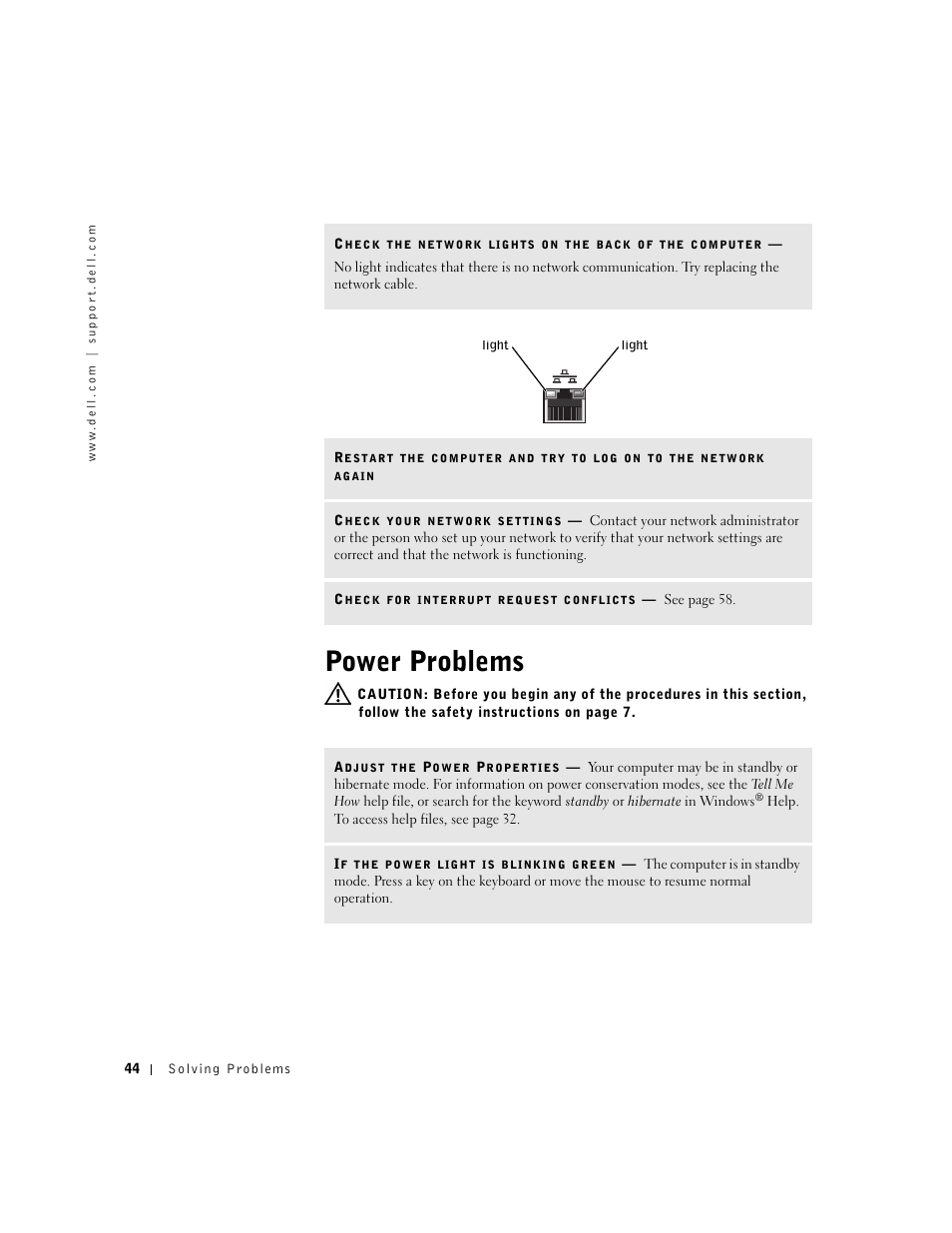 Power problems | Dell Dimension 2300 User Manual | Page 44 / 128