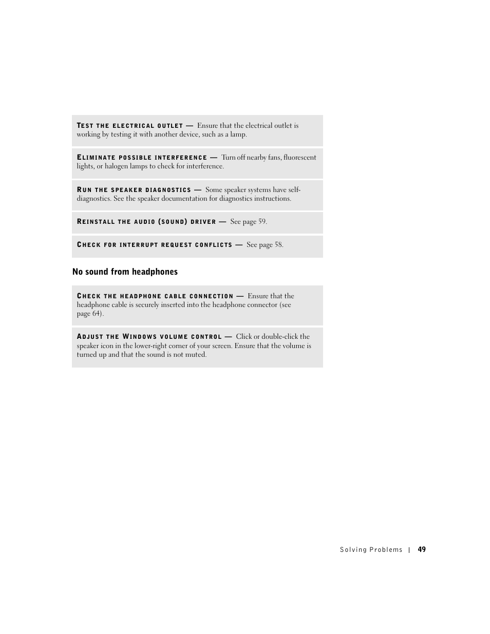 No sound from headphones | Dell Dimension 2300 User Manual | Page 49 / 128