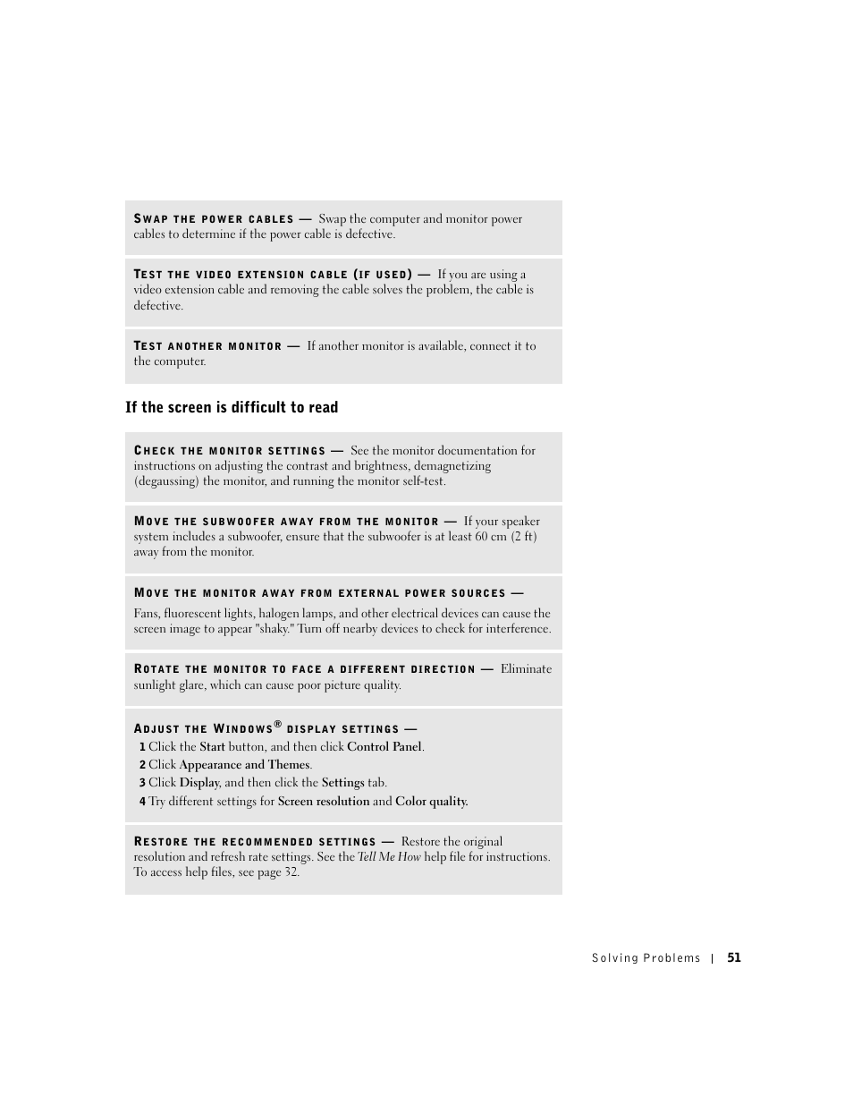 If the screen is difficult to read | Dell Dimension 2300 User Manual | Page 51 / 128