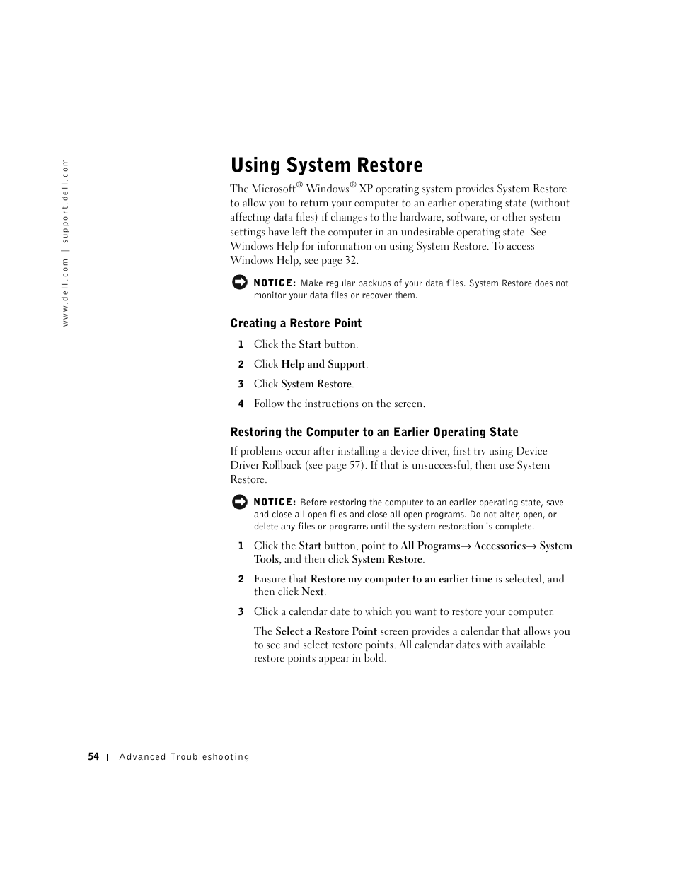 Using system restore | Dell Dimension 2300 User Manual | Page 54 / 128