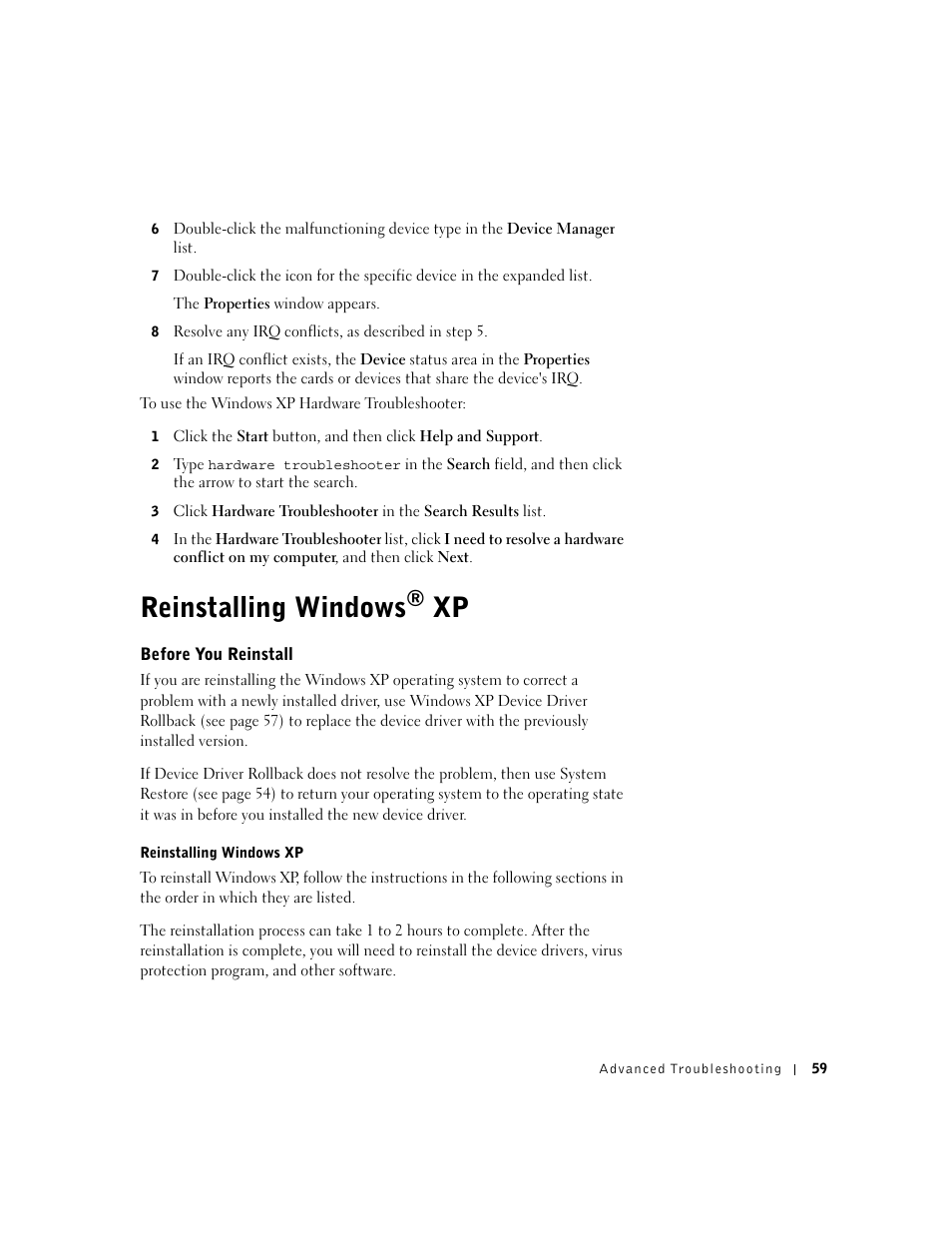 Reinstalling windows | Dell Dimension 2300 User Manual | Page 59 / 128