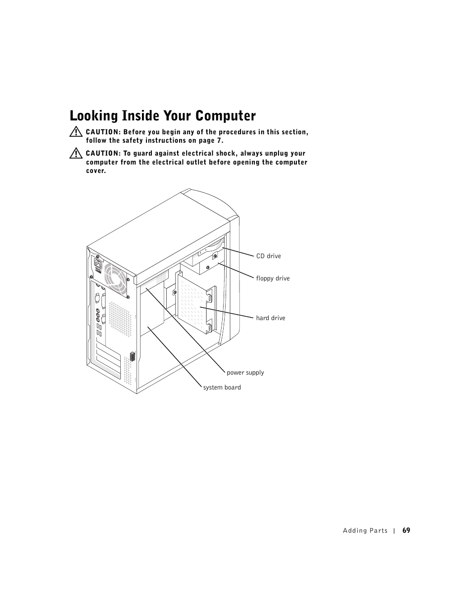 Looking inside your computer | Dell Dimension 2300 User Manual | Page 69 / 128