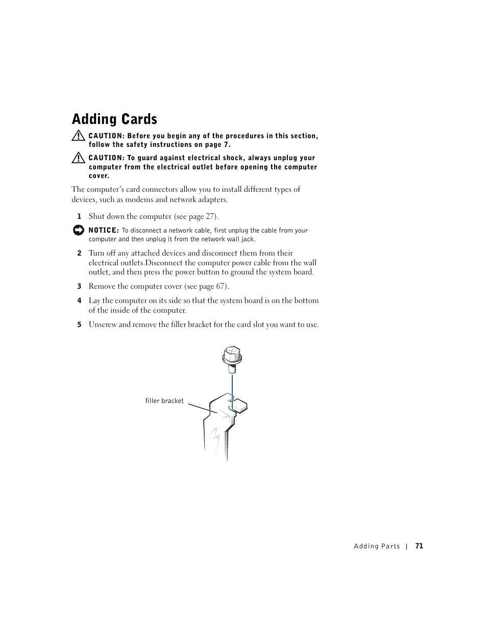 Adding cards | Dell Dimension 2300 User Manual | Page 71 / 128