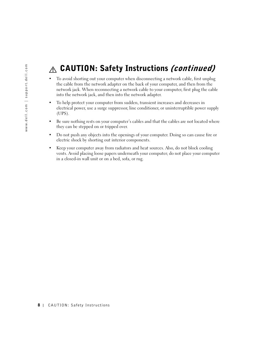 Continued), Caution: safety instructions | Dell Dimension 2300 User Manual | Page 8 / 128