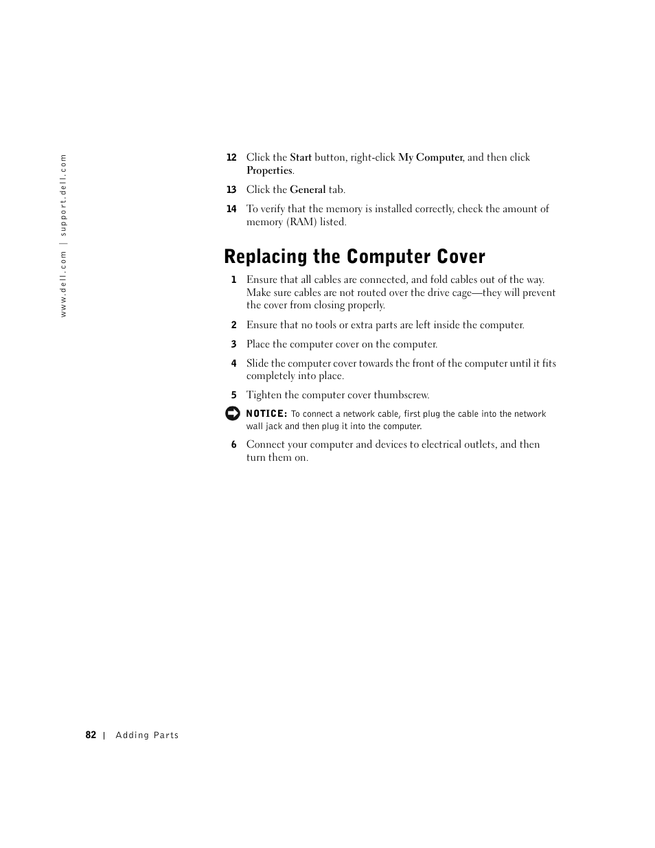 Replacing the computer cover | Dell Dimension 2300 User Manual | Page 82 / 128