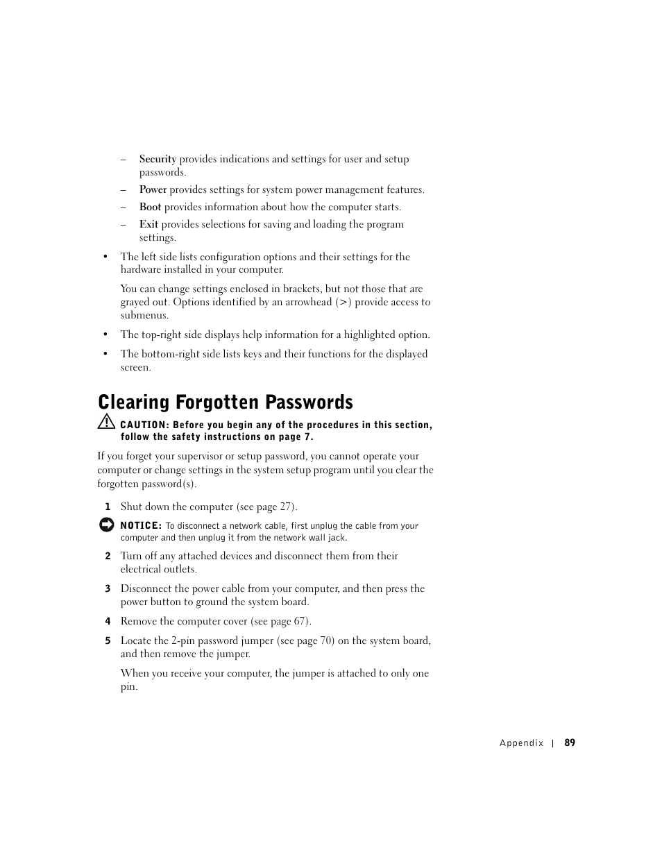 Clearing forgotten passwords | Dell Dimension 2300 User Manual | Page 89 / 128