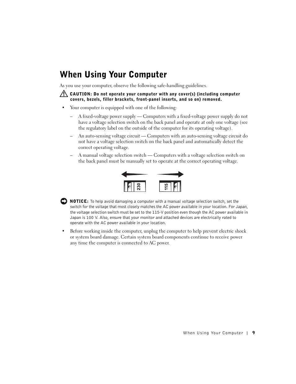 When using your computer | Dell Dimension 2300 User Manual | Page 9 / 128