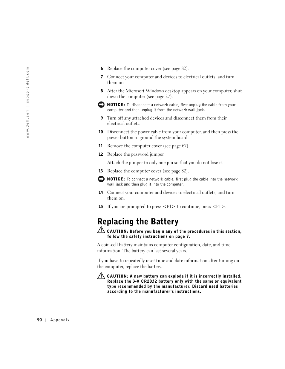 Replacing the battery | Dell Dimension 2300 User Manual | Page 90 / 128
