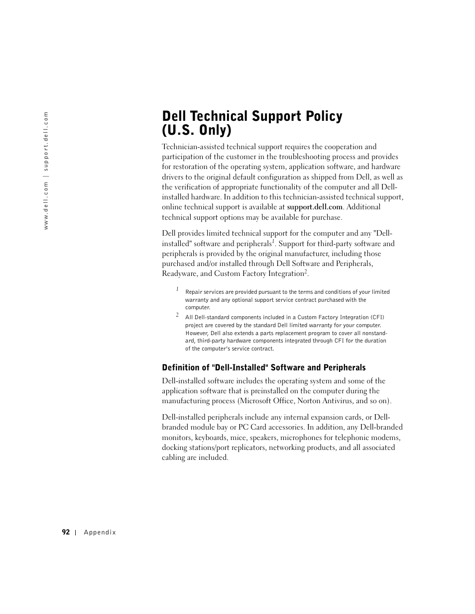 Dell technical support policy (u.s. only) | Dell Dimension 2300 User Manual | Page 92 / 128
