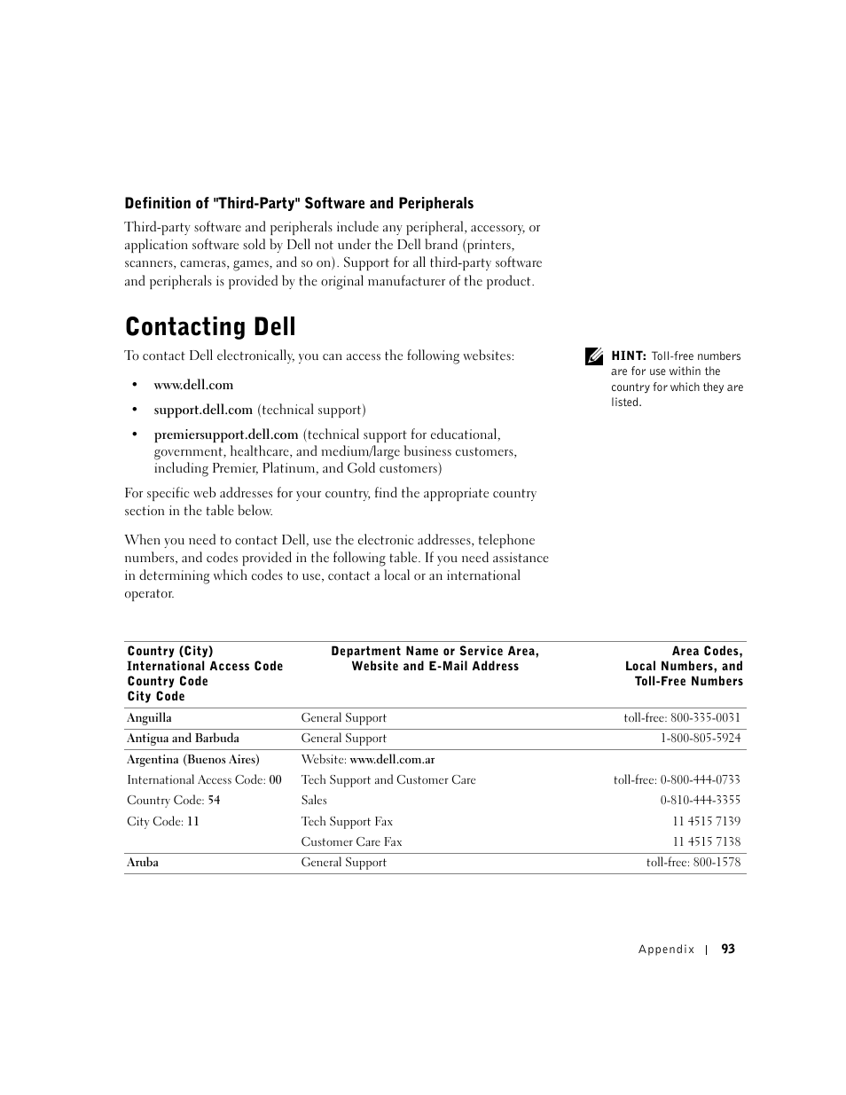 Contacting dell | Dell Dimension 2300 User Manual | Page 93 / 128