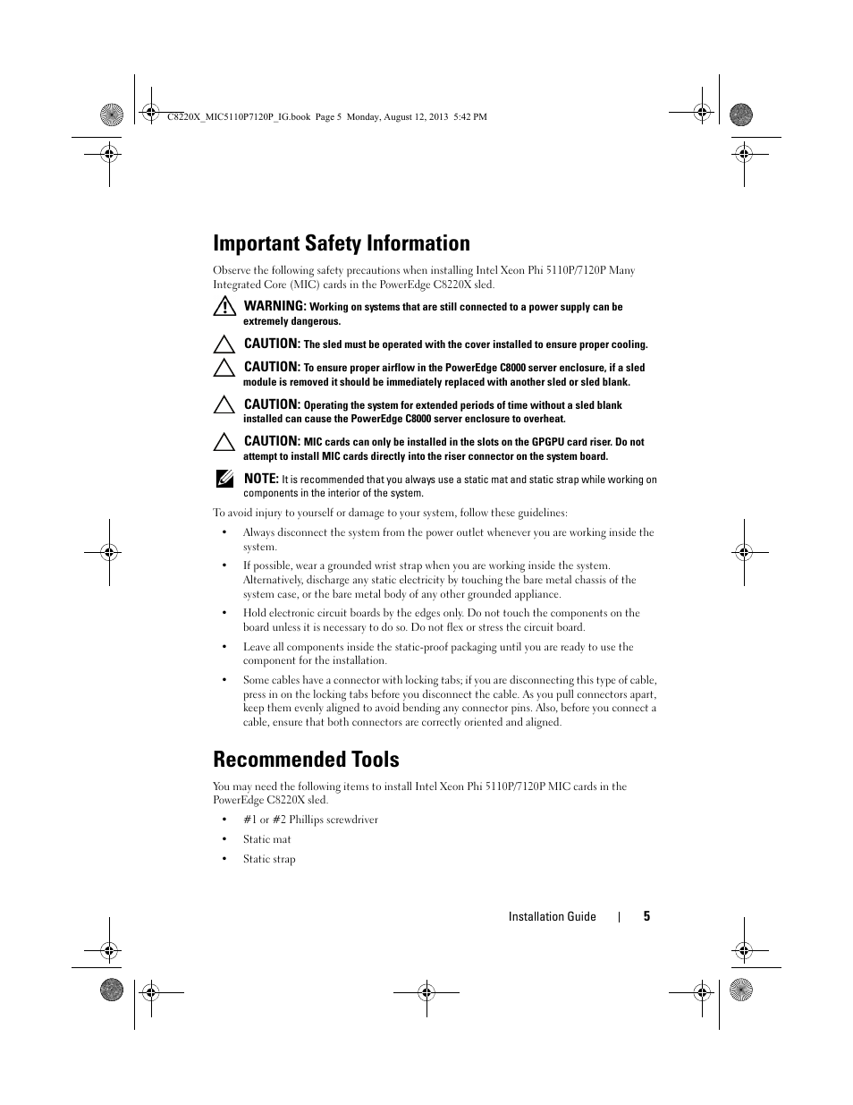 Important safety information, Recommended tools | Dell PowerEdge C8000 User Manual | Page 5 / 20