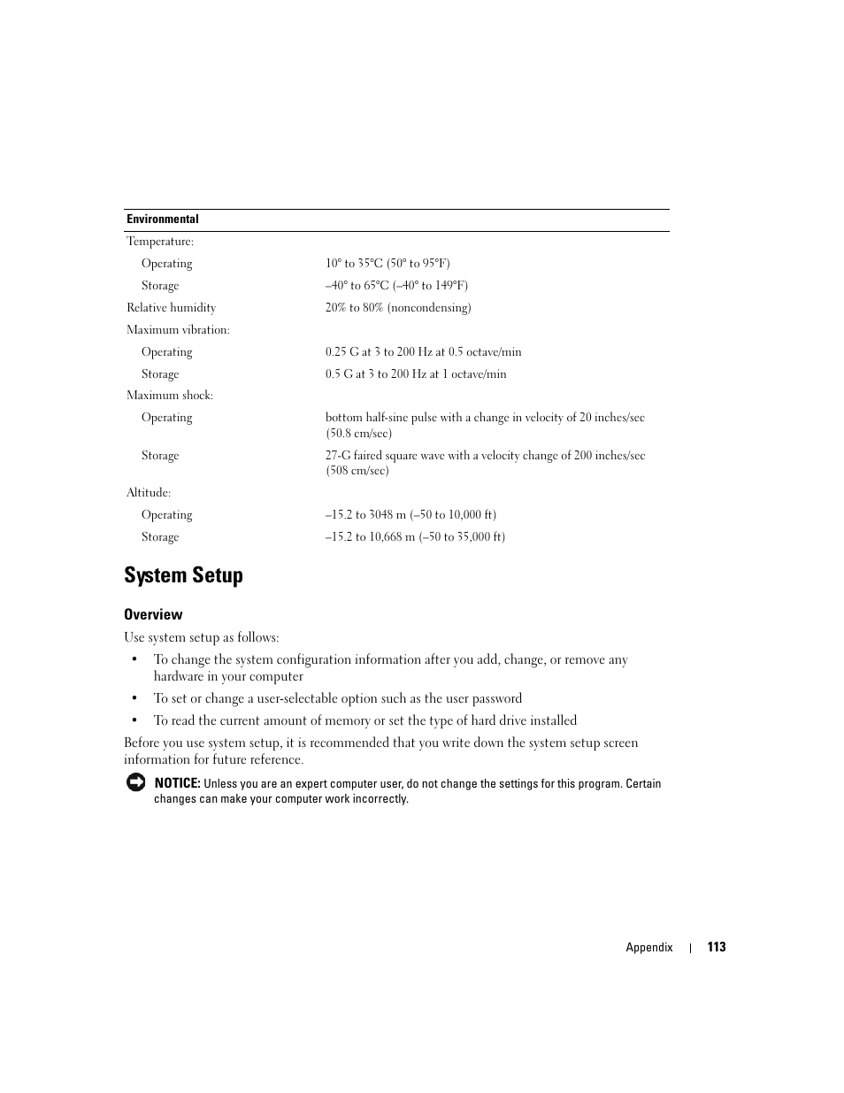 System setup, Overview | Dell Dimension 9150/XPS 400 User Manual | Page 113 / 148