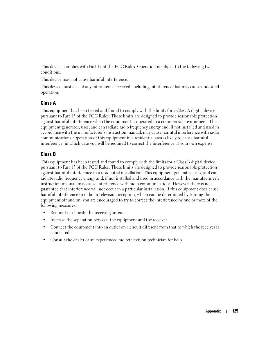 Class a, Class b | Dell Dimension 9150/XPS 400 User Manual | Page 125 / 148