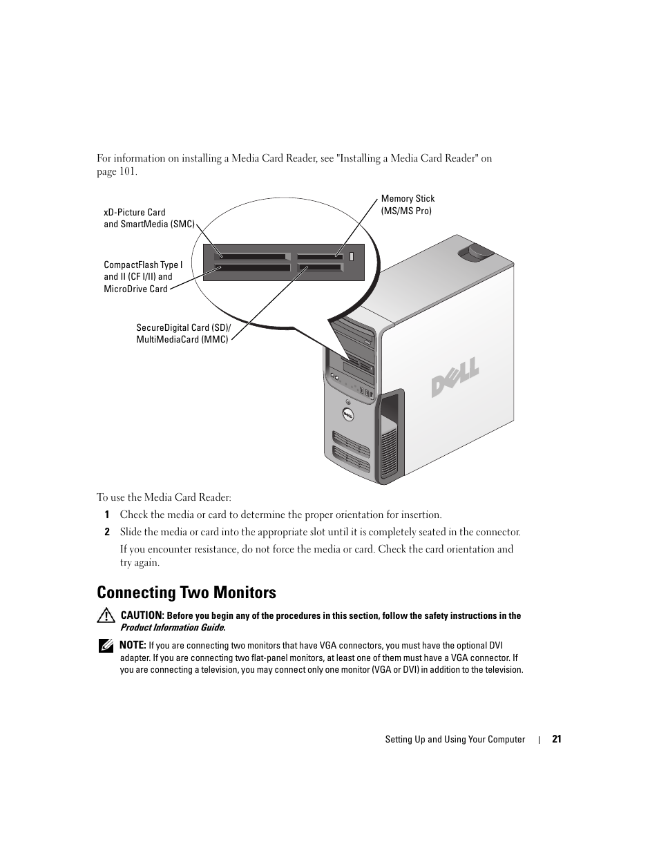 Connecting two monitors | Dell Dimension 9150/XPS 400 User Manual | Page 21 / 148