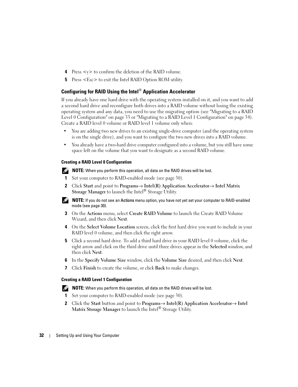 Configuring for raid using the intel | Dell Dimension 9150/XPS 400 User Manual | Page 32 / 148