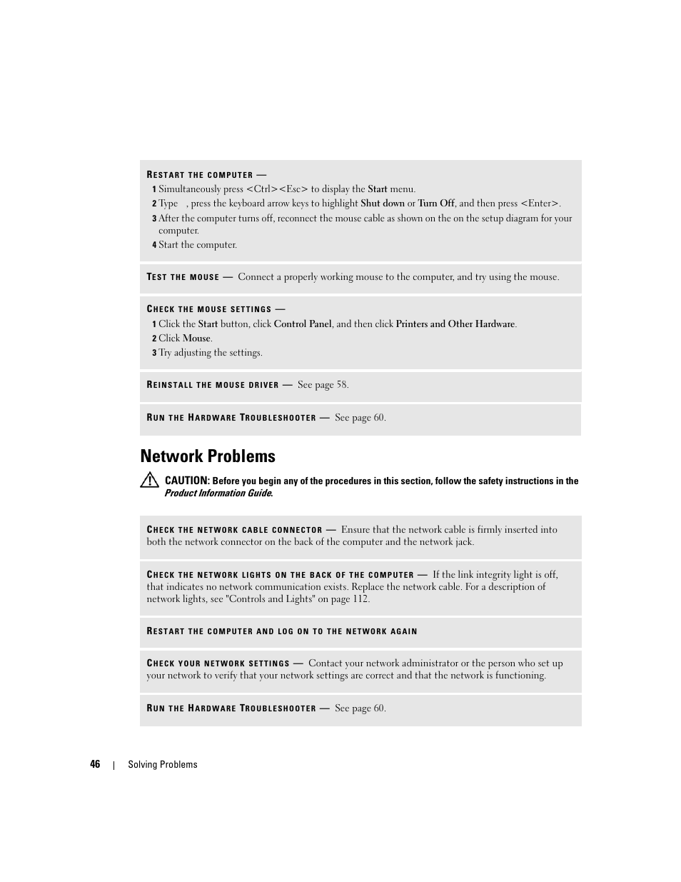 Network problems | Dell Dimension 9150/XPS 400 User Manual | Page 46 / 148