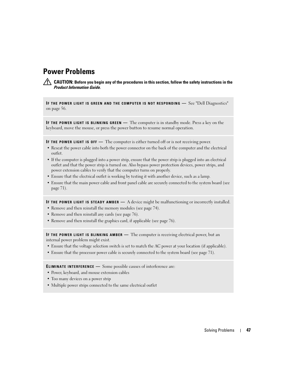 Power problems | Dell Dimension 9150/XPS 400 User Manual | Page 47 / 148