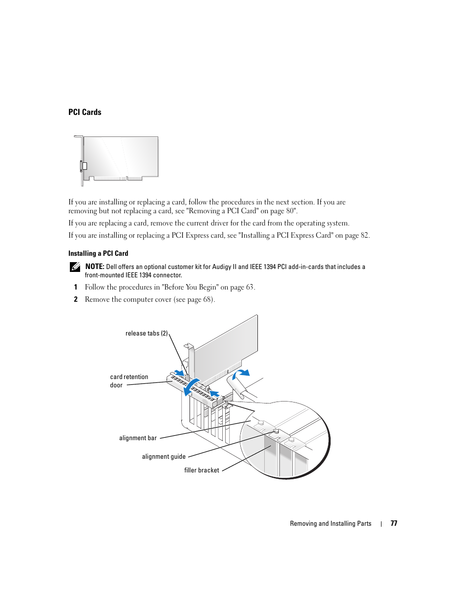 Pci cards | Dell Dimension 9150/XPS 400 User Manual | Page 77 / 148