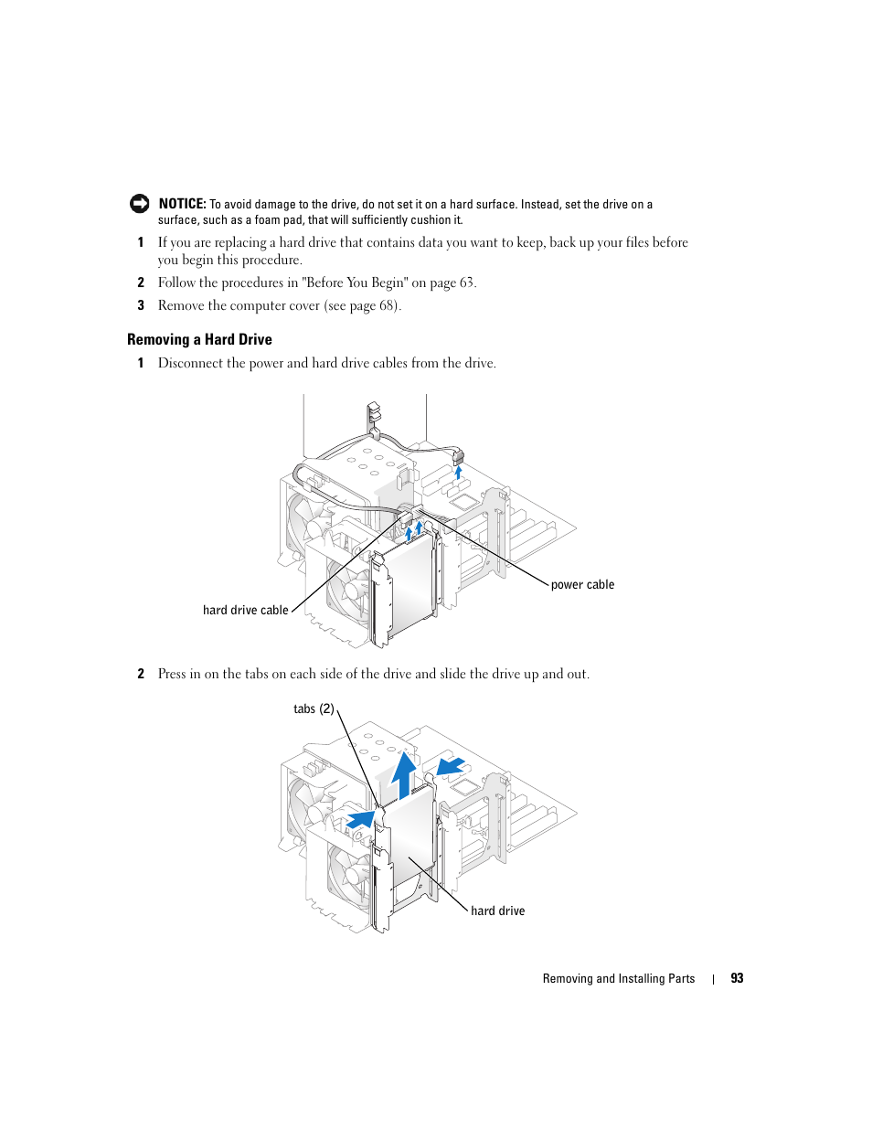 Removing a hard drive | Dell Dimension 9150/XPS 400 User Manual | Page 93 / 148