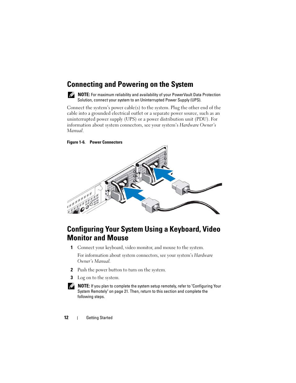 Connecting and powering on the system | Dell PowerVault DP500 User Manual | Page 12 / 52