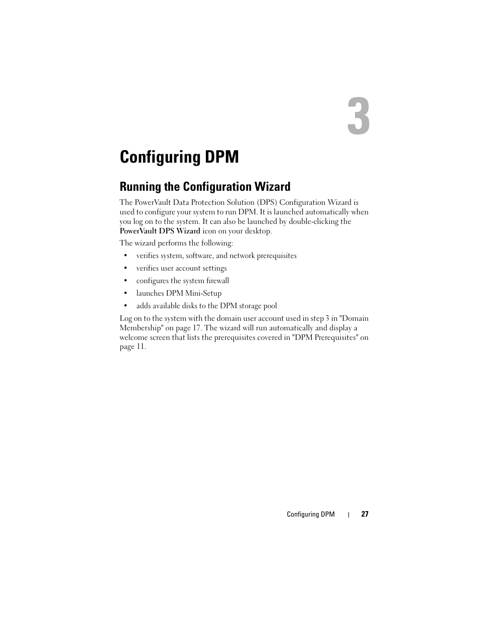 Configuring dpm, Running the configuration wizard | Dell PowerVault DP500 User Manual | Page 27 / 52