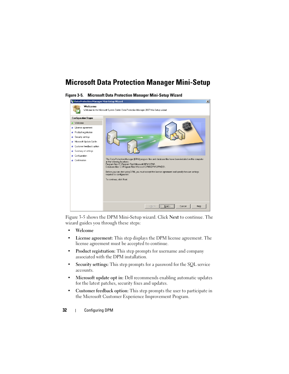 Microsoft data protection manager mini-setup | Dell PowerVault DP500 User Manual | Page 32 / 52