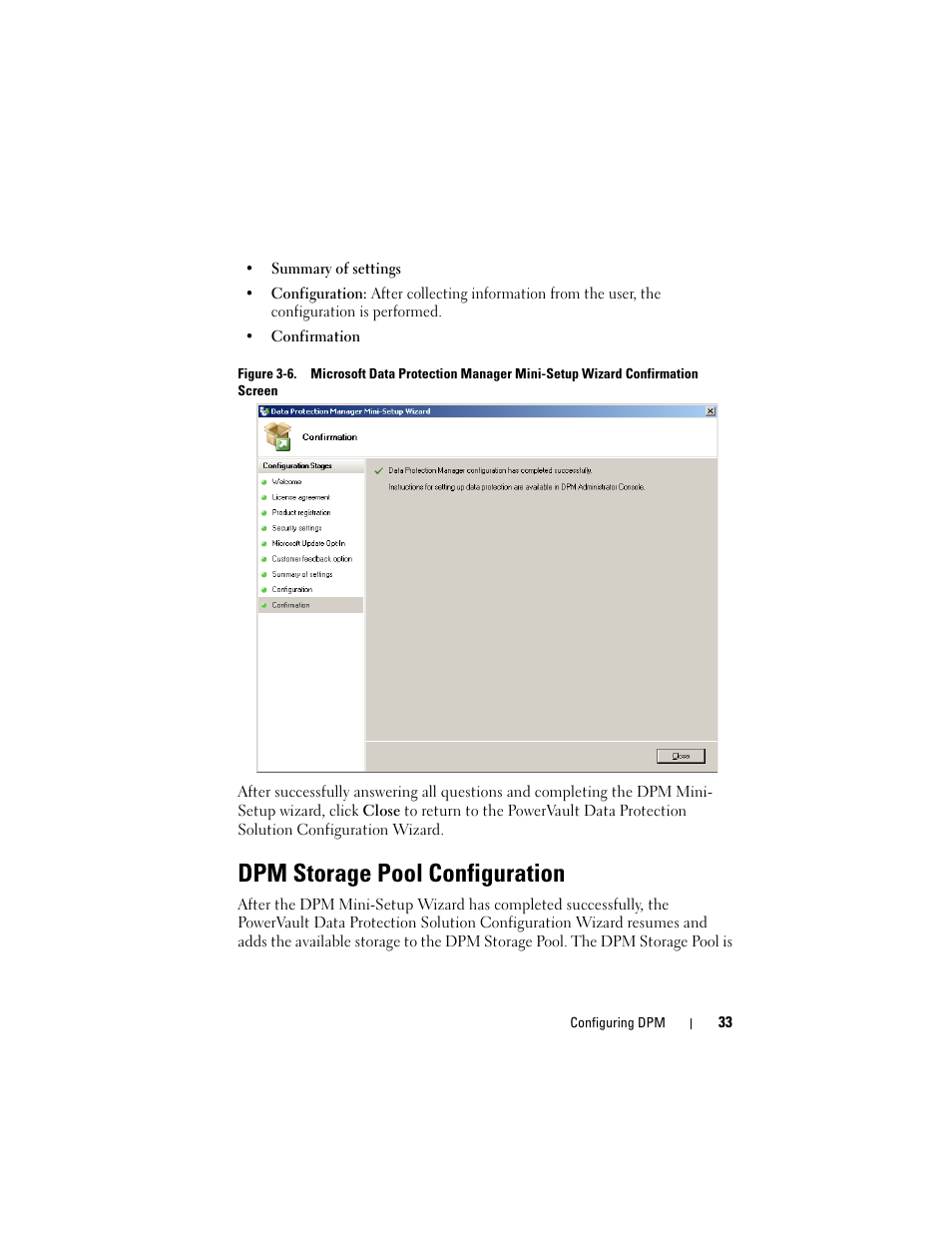 Dpm storage pool configuration | Dell PowerVault DP500 User Manual | Page 33 / 52