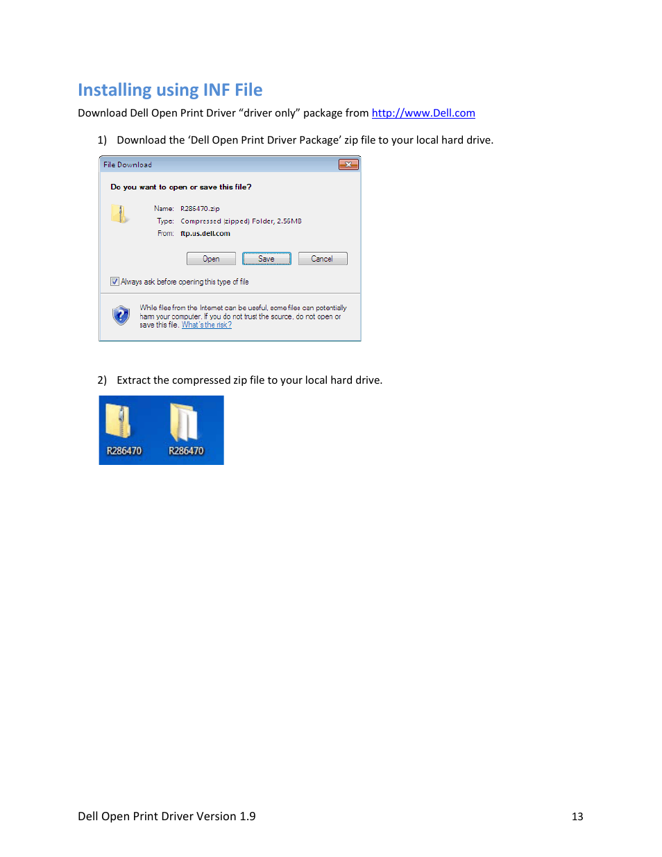 Installing using inf file | Dell Open Print Driver User Manual | Page 13 / 76