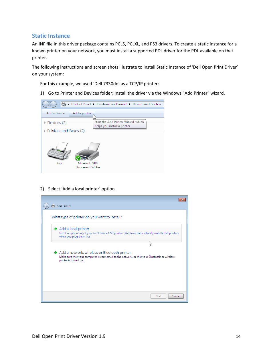 Static instance | Dell Open Print Driver User Manual | Page 14 / 76