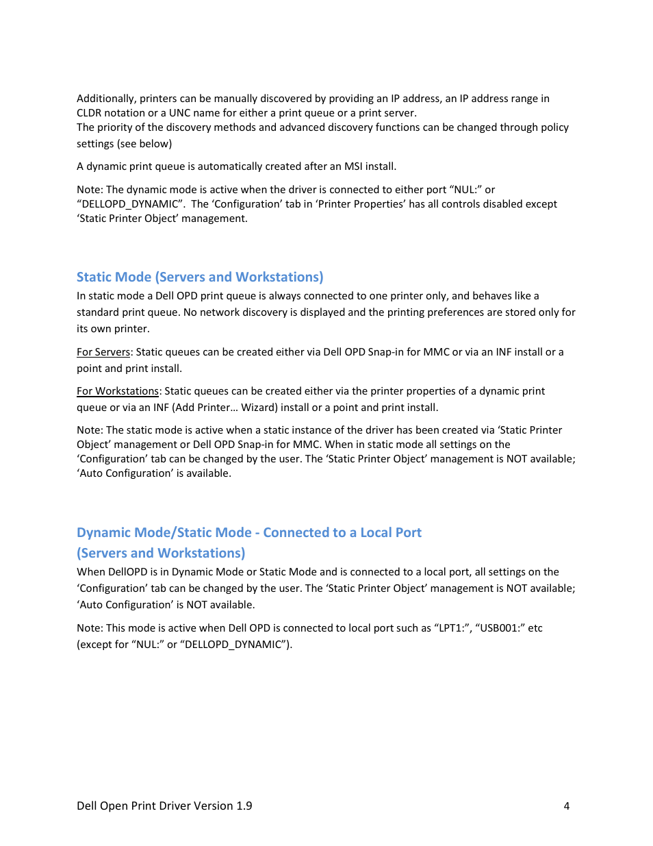 Static mode (servers and workstations) | Dell Open Print Driver User Manual | Page 4 / 76