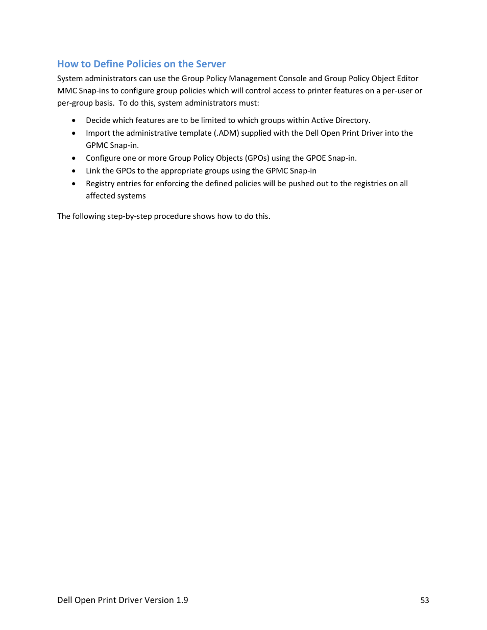 How to define policies on the server | Dell Open Print Driver User Manual | Page 53 / 76