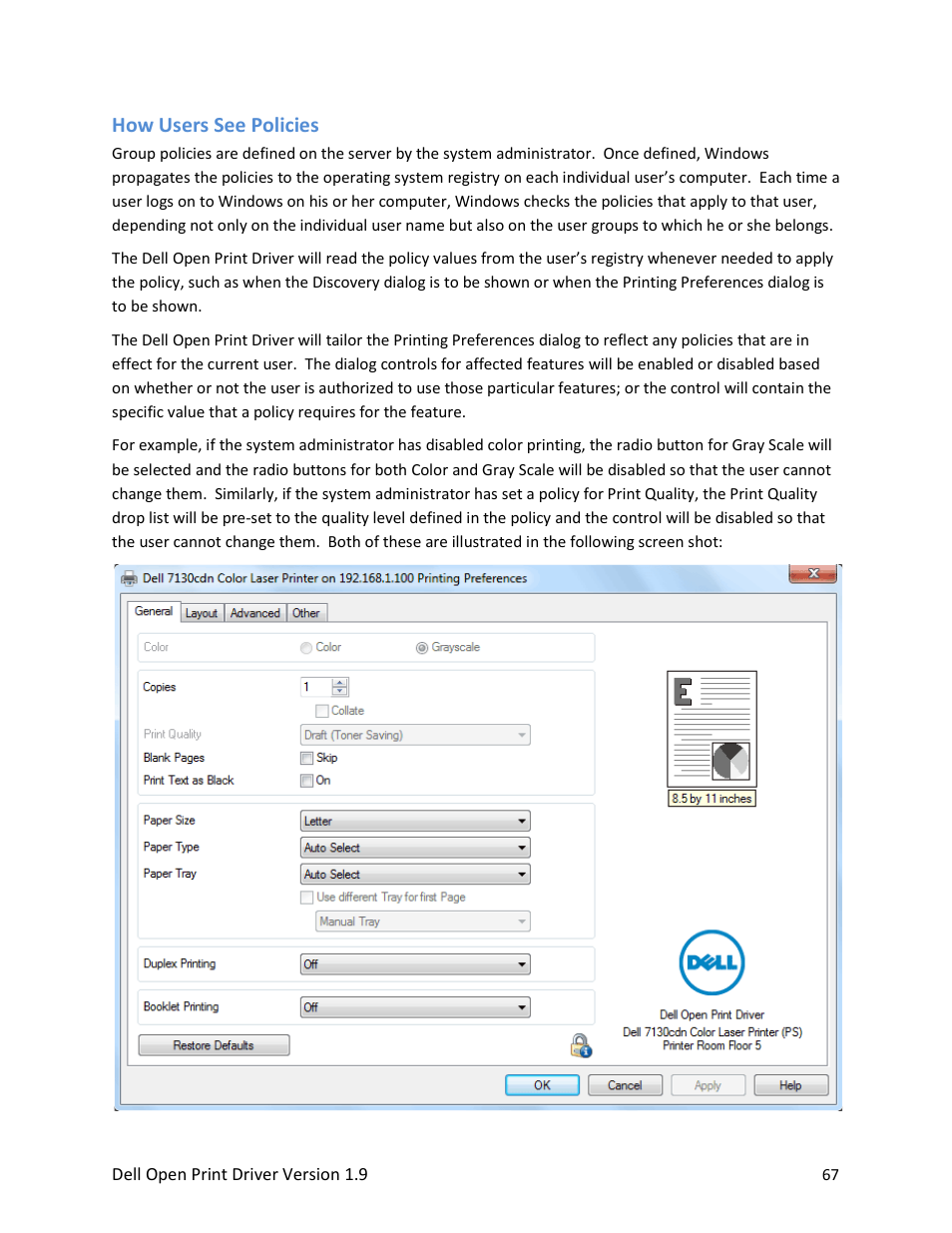 How users see policies | Dell Open Print Driver User Manual | Page 67 / 76