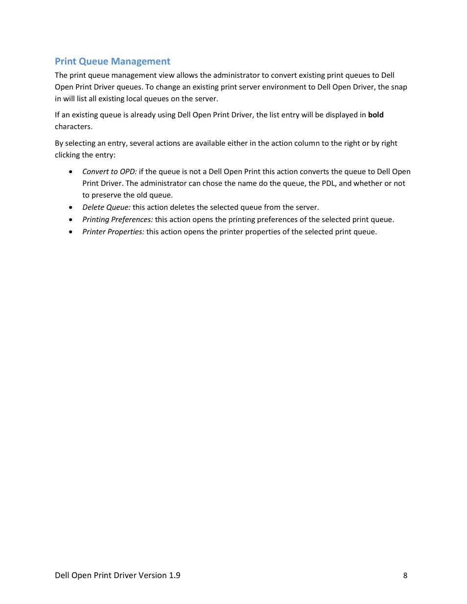 Print queue management | Dell Open Print Driver User Manual | Page 8 / 76