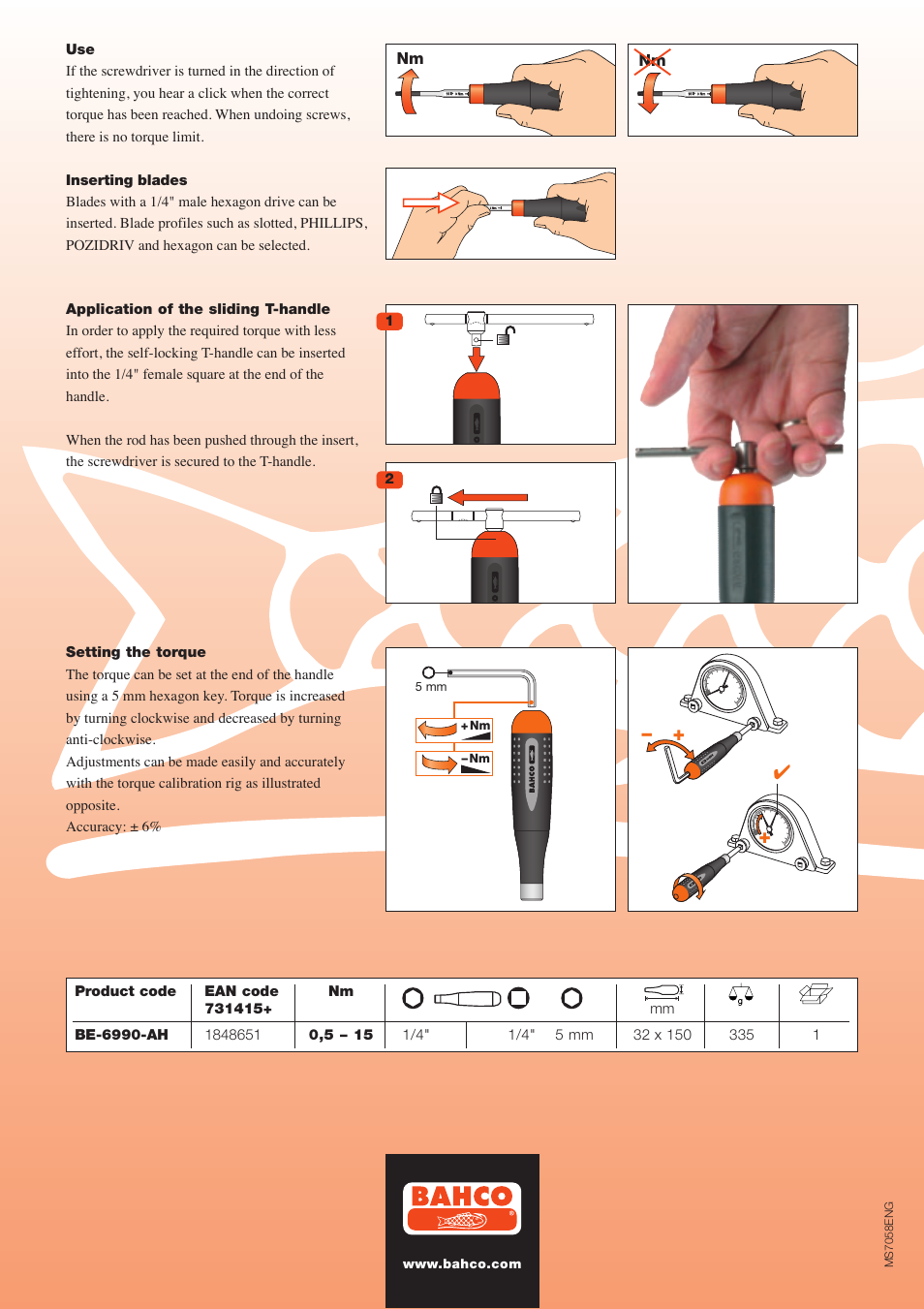 Bahco Torque Screwdrivers BE-6990-AH User Manual | Page 2 / 2