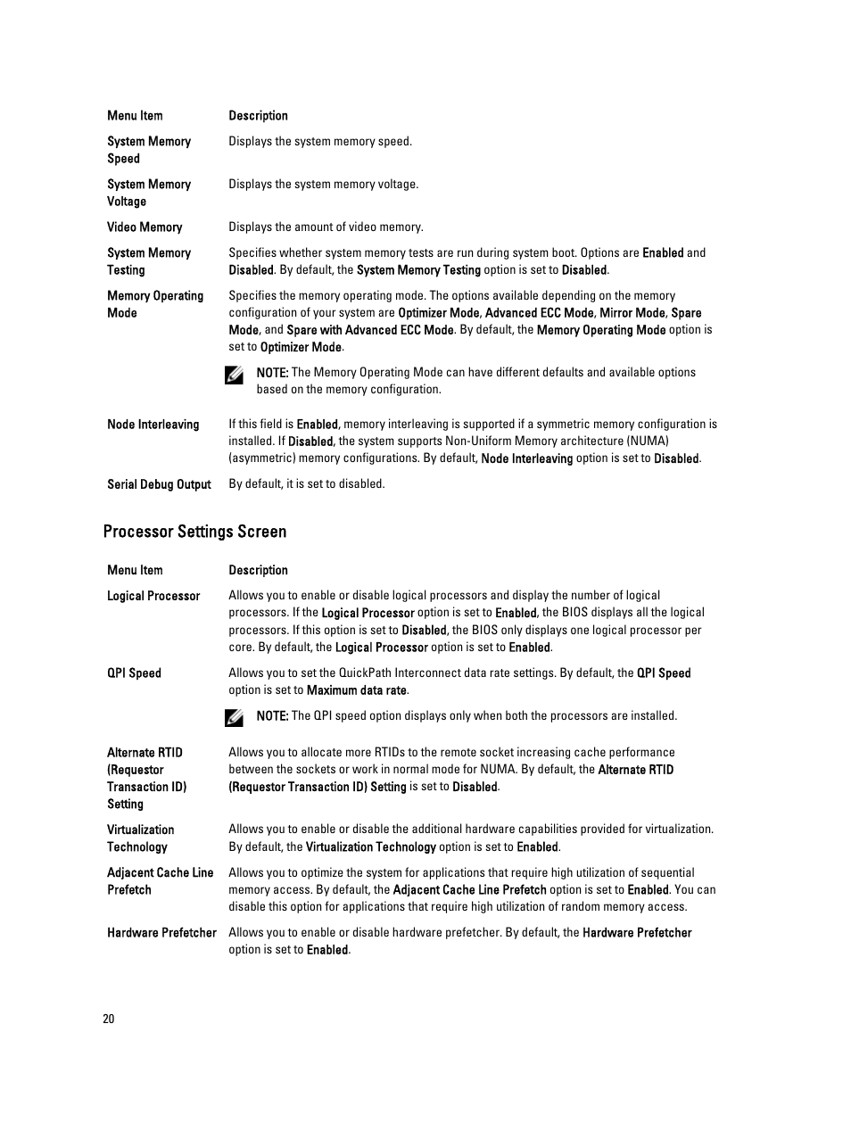 Processor settings screen | Dell Powervault DL2300 User Manual | Page 20 / 121