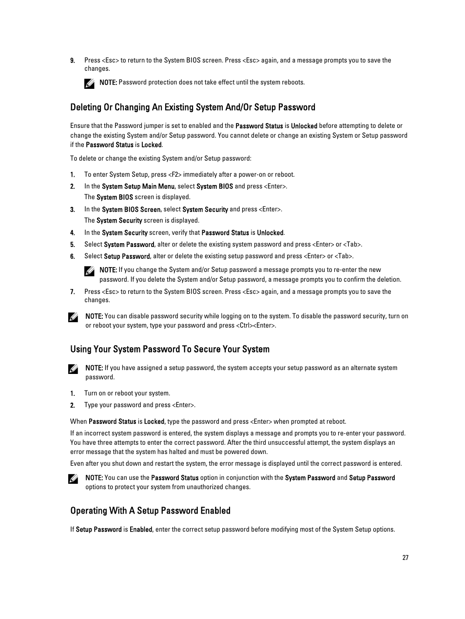 Using your system password to secure your system, Operating with a setup password enabled | Dell Powervault DL2300 User Manual | Page 27 / 121