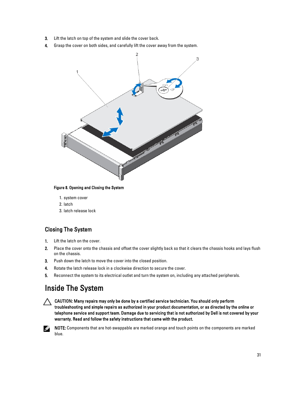 Closing the system, Inside the system | Dell Powervault DL2300 User Manual | Page 31 / 121