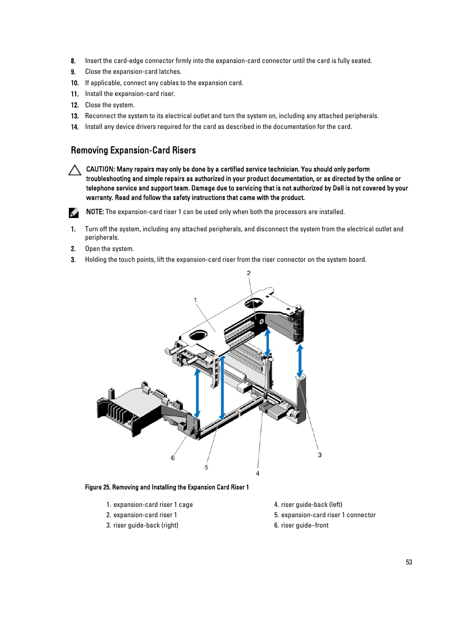 Removing expansion-card risers | Dell Powervault DL2300 User Manual | Page 53 / 121