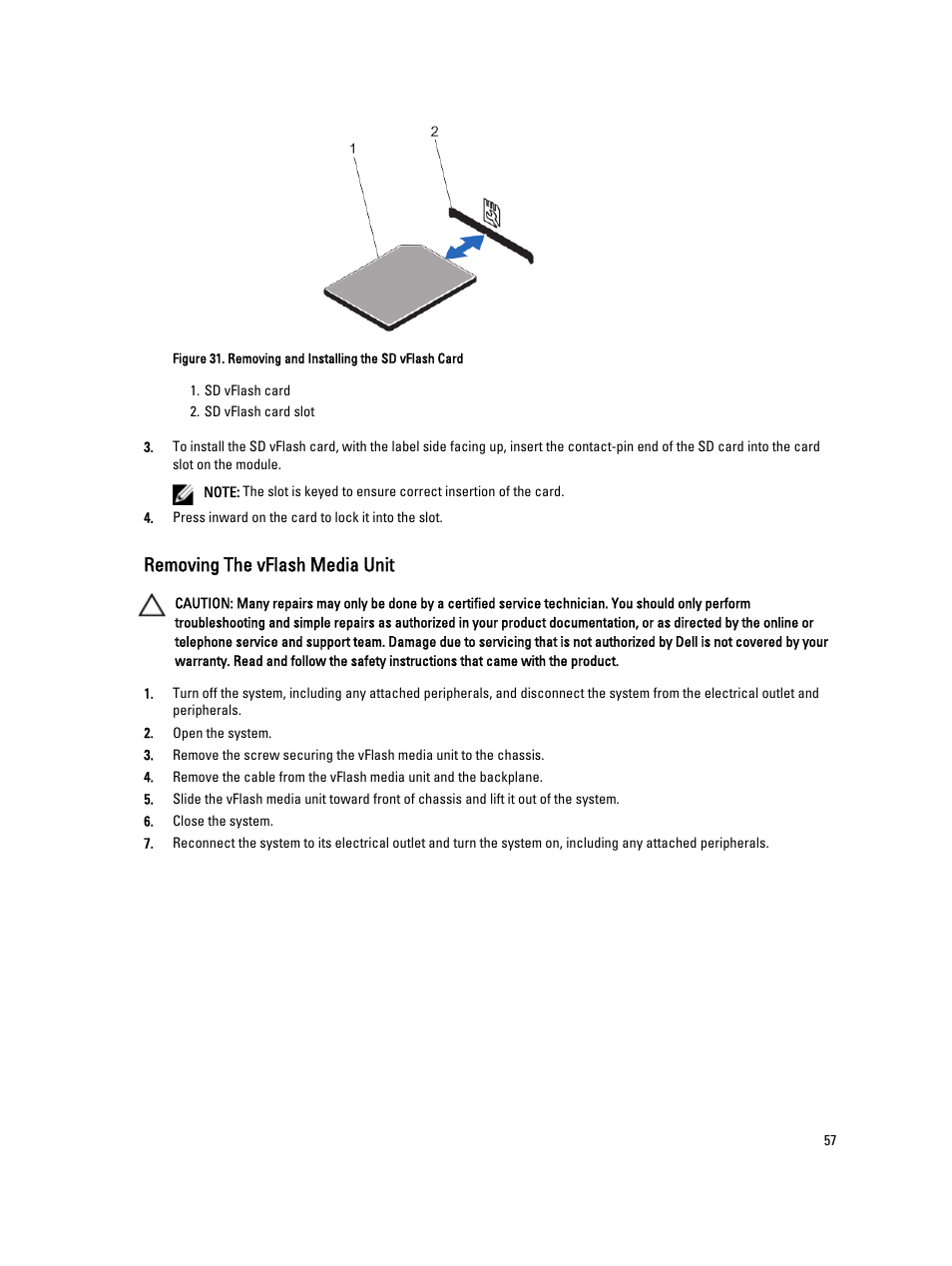 Removing the vflash media unit | Dell Powervault DL2300 User Manual | Page 57 / 121