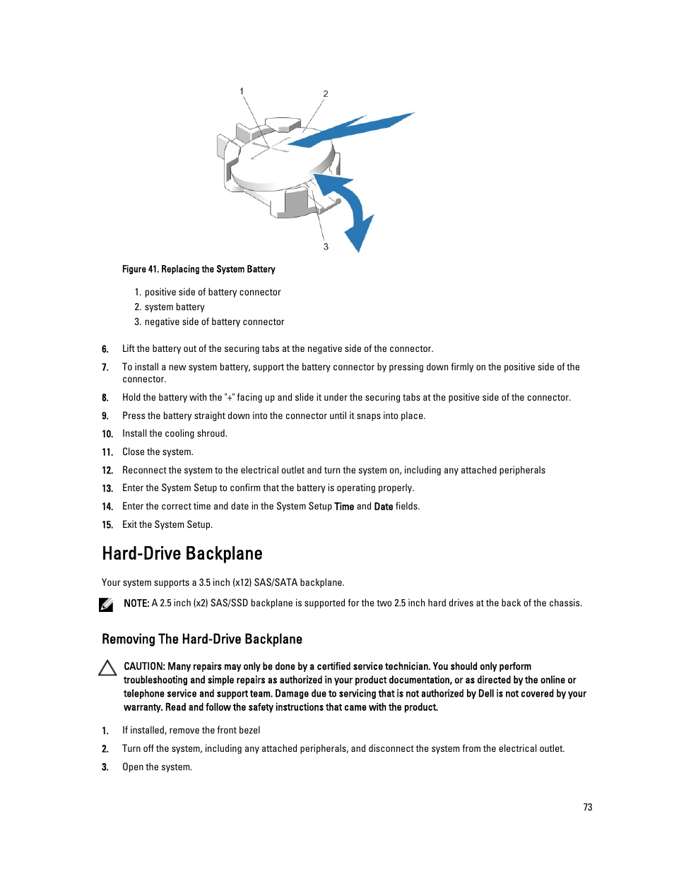 Hard-drive backplane, Removing the hard-drive backplane | Dell Powervault DL2300 User Manual | Page 73 / 121