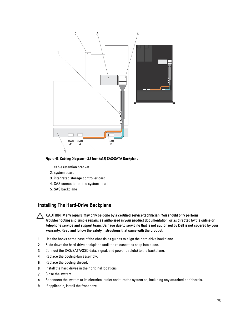 Installing the hard-drive backplane | Dell Powervault DL2300 User Manual | Page 75 / 121
